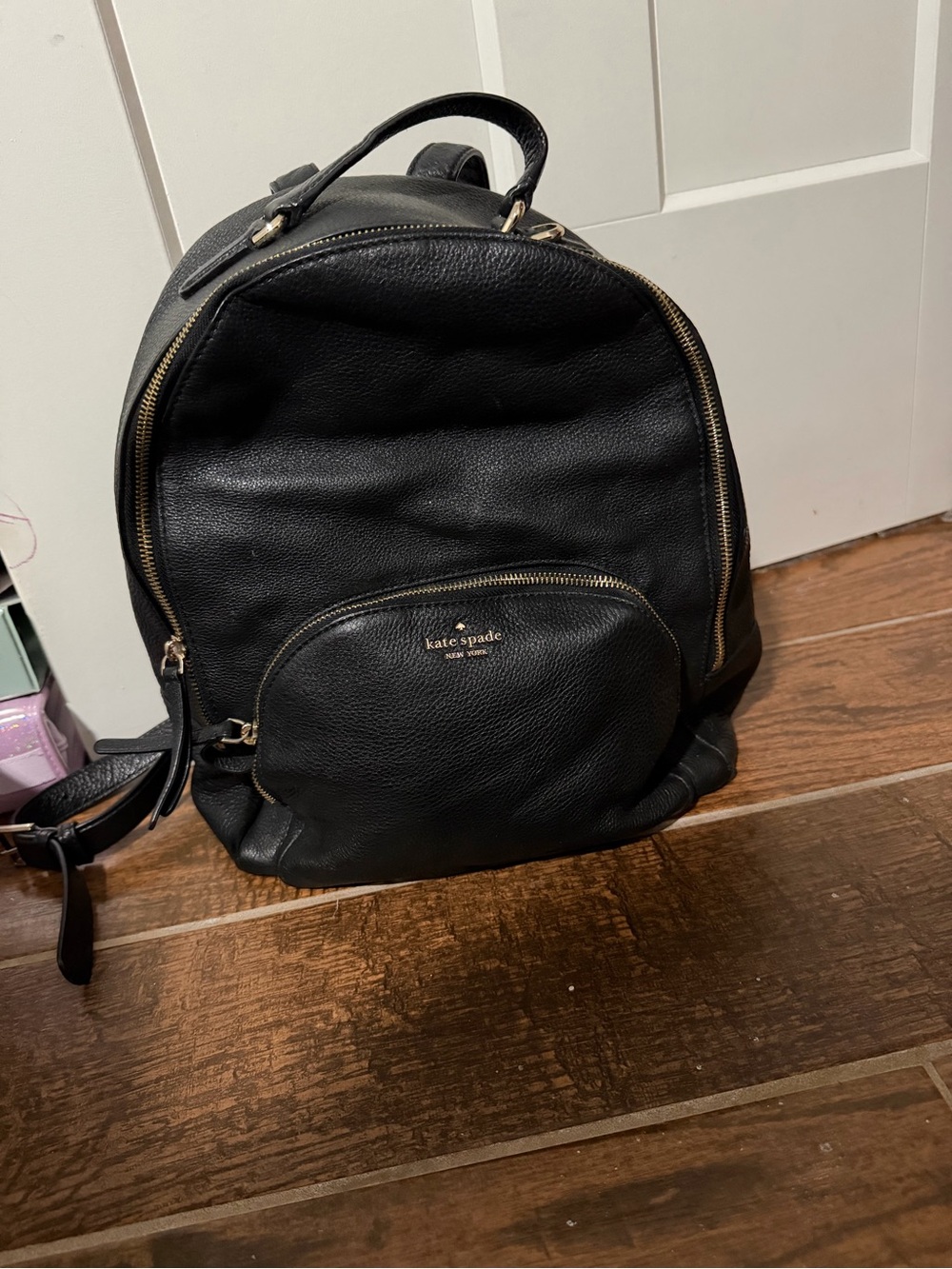 kate spade Black Pebbled Leather Backpack with Gold Hardware
